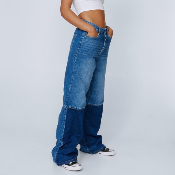 100% Organic Cotton Colorblock Wide Leg Jeans - Picture 1 of 1